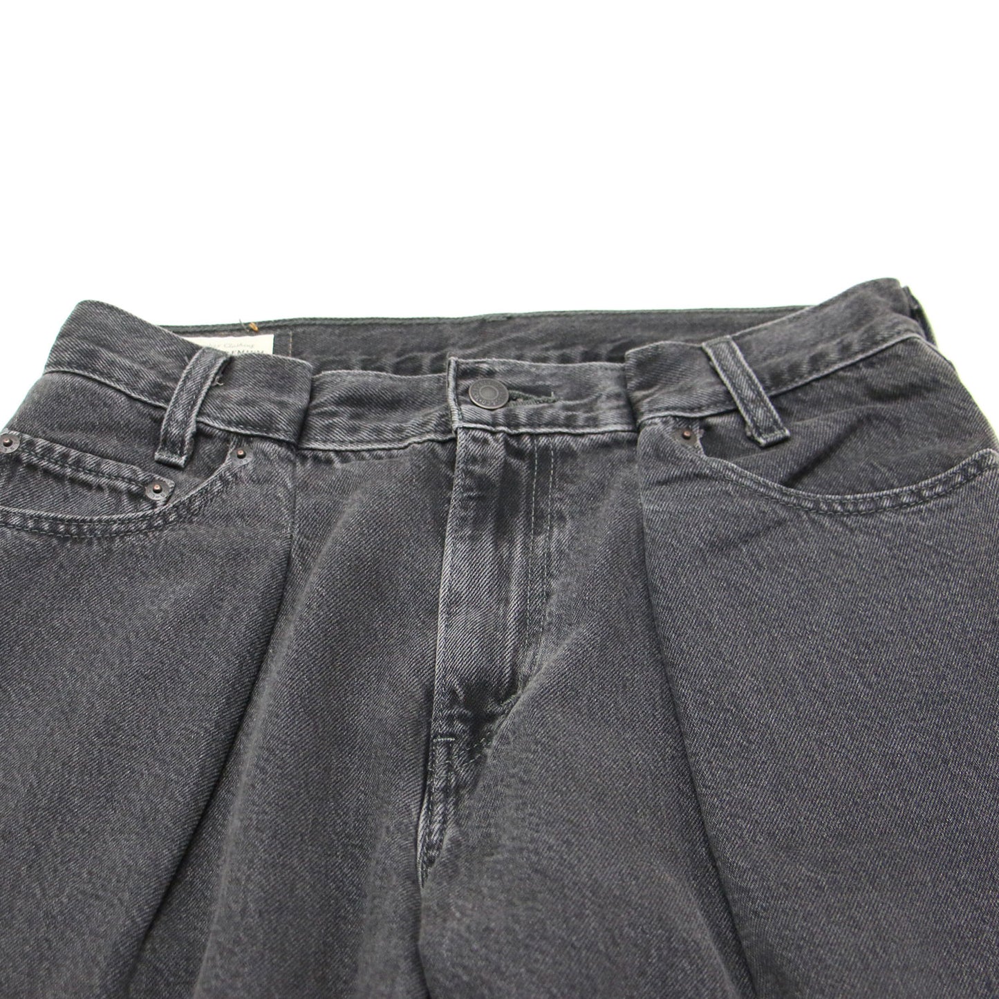 ブーツカット タック ワイド デニム パンツ / FOLDED PLEATED BAGGY バギー フレア フルレングス 5ポケット