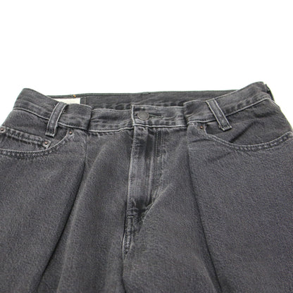 ブーツカット タック ワイド デニム パンツ / FOLDED PLEATED BAGGY バギー フレア フルレングス 5ポケット