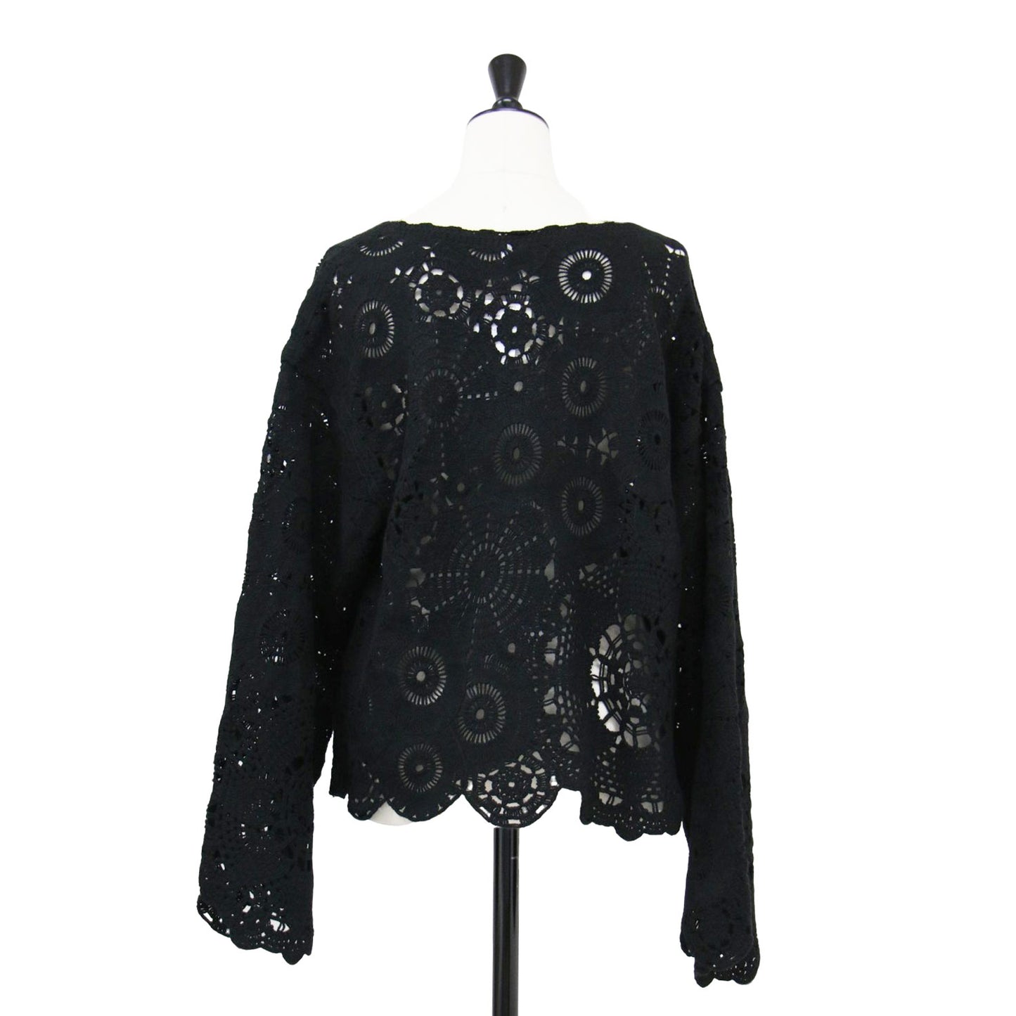 25春夏 エンブロイダリー クロシェ プルオーバー / ニット 長袖 ワイドスリーブ クロップド丈 レース柄