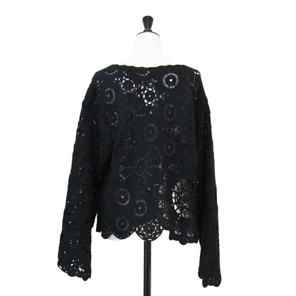 25春夏 エンブロイダリー クロシェ プルオーバー / ニット 長袖 ワイドスリーブ クロップド丈 レース柄