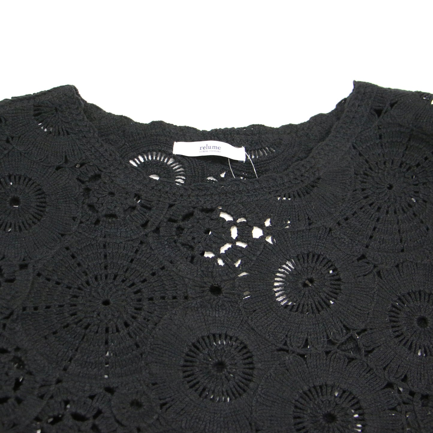 25春夏 エンブロイダリー クロシェ プルオーバー / ニット 長袖 ワイドスリーブ クロップド丈 レース柄