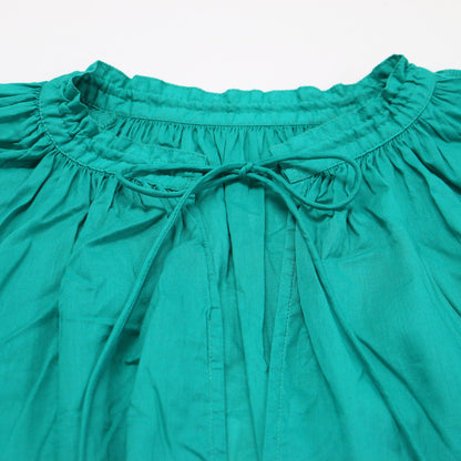 21春夏 コットン スキッパー チュニック / ブラウス 長袖 ボリュームスリーブ シャーリング スリット