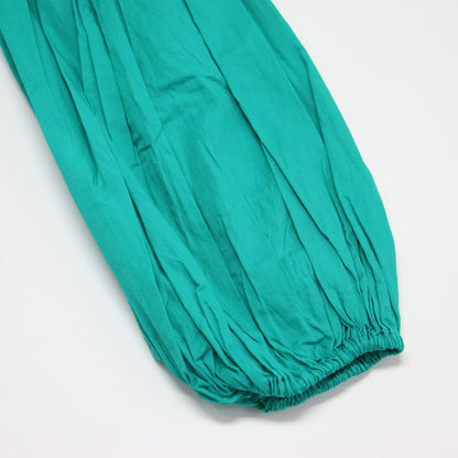 21春夏 コットン スキッパー チュニック / ブラウス 長袖 ボリュームスリーブ シャーリング スリット