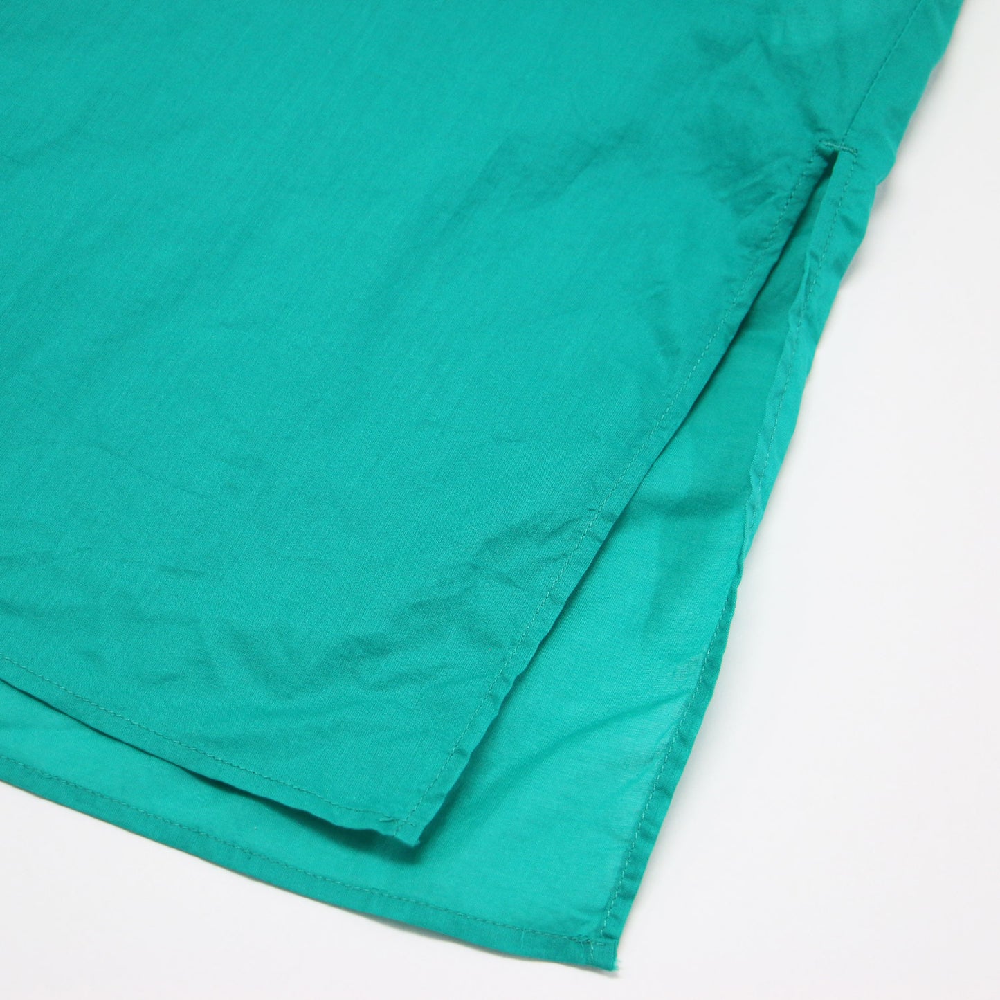 21春夏 コットン スキッパー チュニック / ブラウス 長袖 ボリュームスリーブ シャーリング スリット