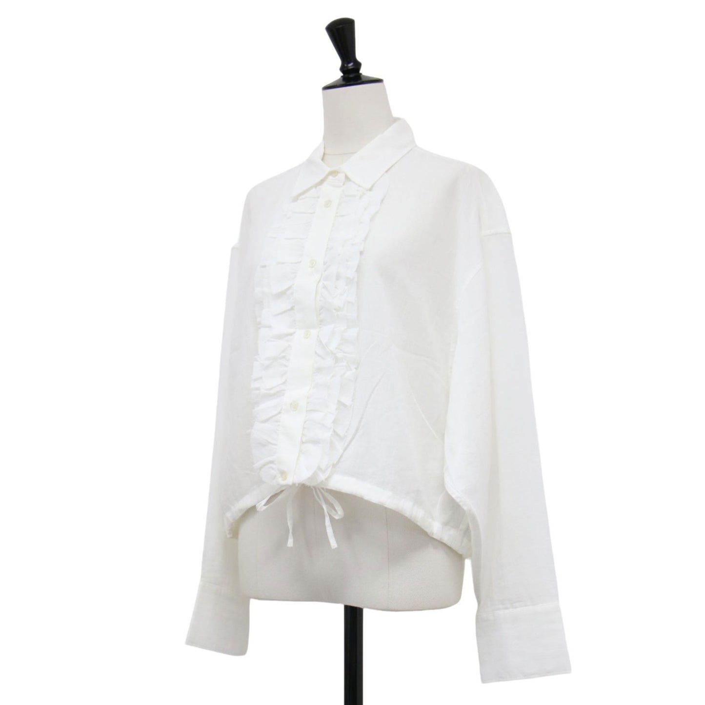 25春夏 シアー フリル ドロスト ショート シャツ / ブラウス 長袖 コットン ウォッシャブル