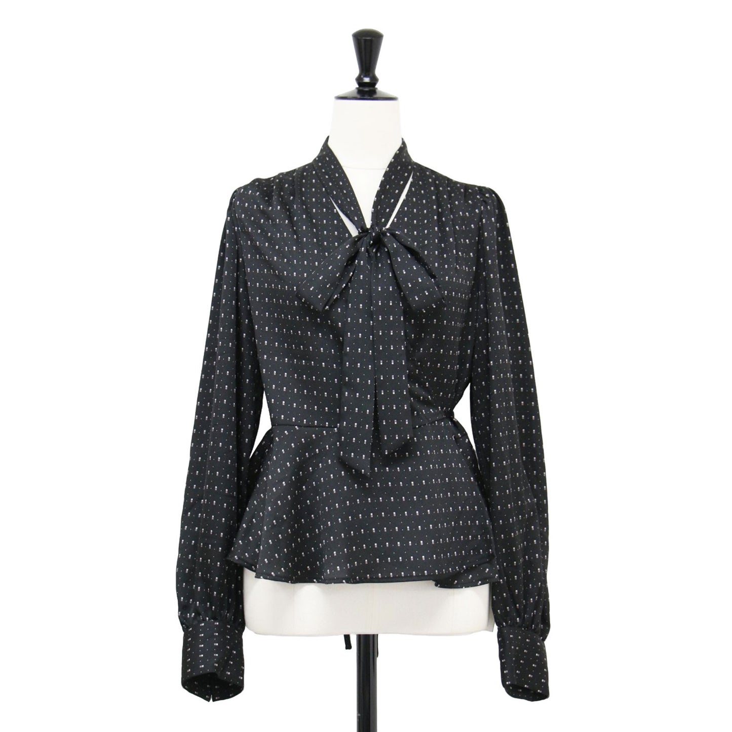 23秋冬 カシュクール ボウタイ ブラウス / Vネック 長袖 リボン ペプラム 総柄