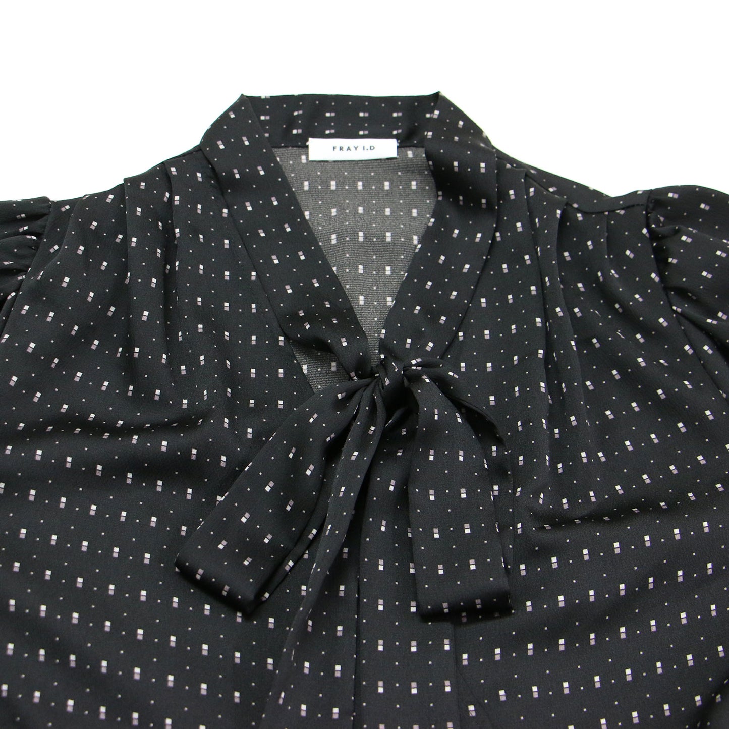 23秋冬 カシュクール ボウタイ ブラウス / Vネック 長袖 リボン ペプラム 総柄