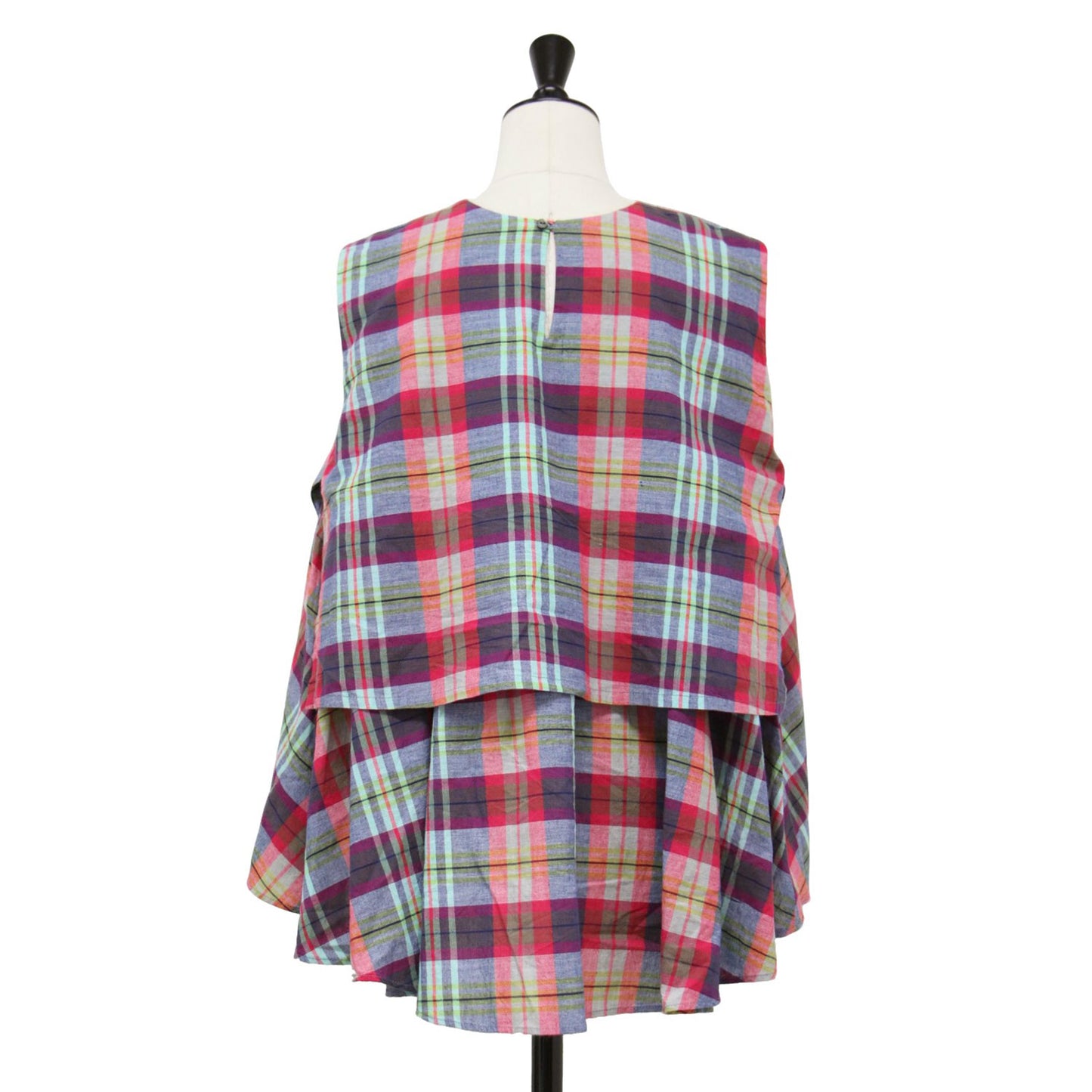 マドラスチェック レイヤード ギャザー ノースリーブ プルオーバー / ブラウス フリル Aライン 総柄 コットン