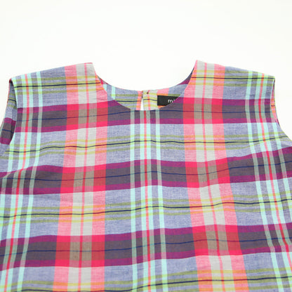 マドラスチェック レイヤード ギャザー ノースリーブ プルオーバー / ブラウス フリル Aライン 総柄 コットン