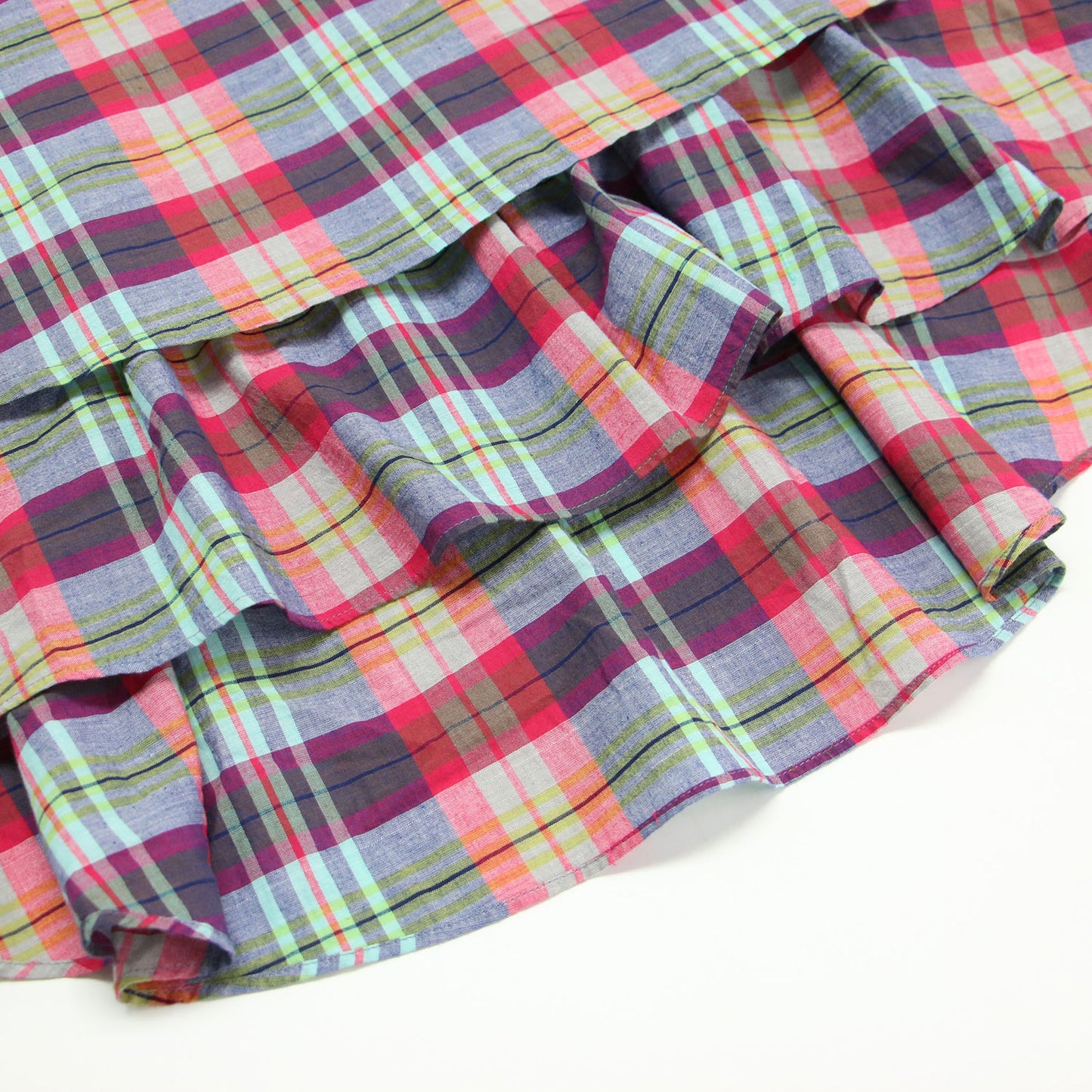 マドラスチェック レイヤード ギャザー ノースリーブ プルオーバー / ブラウス フリル Aライン 総柄 コットン