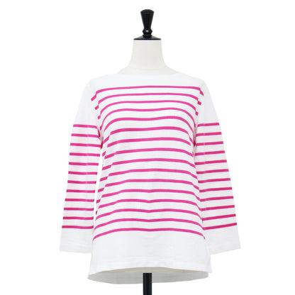 22春夏 コットン ボーダー ボートネック プルオーバー / カットソー 長袖 ロングスリーブ スリット