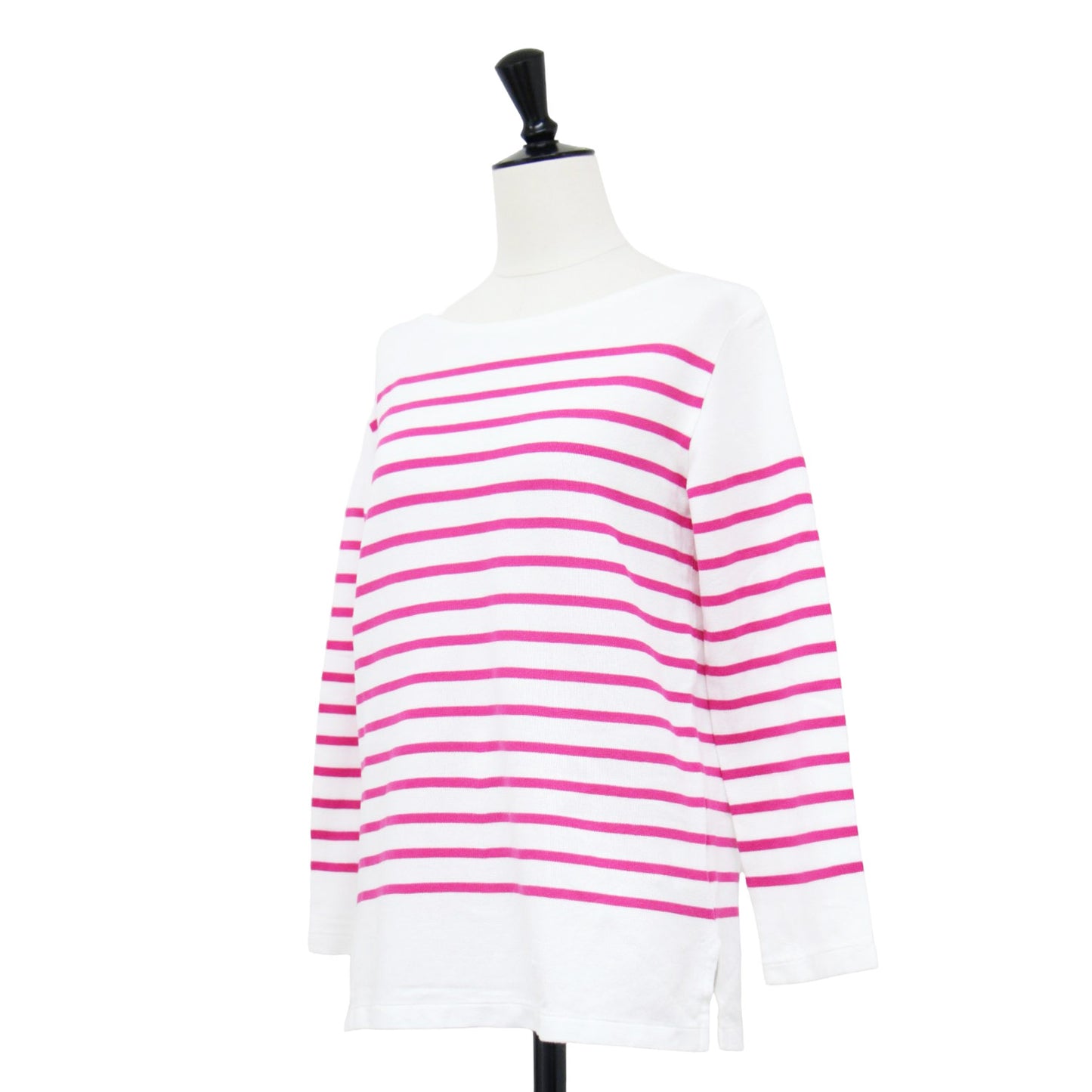 22春夏 コットン ボーダー ボートネック プルオーバー / カットソー 長袖 ロングスリーブ スリット