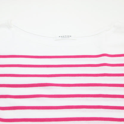 22春夏 コットン ボーダー ボートネック プルオーバー / カットソー 長袖 ロングスリーブ スリット