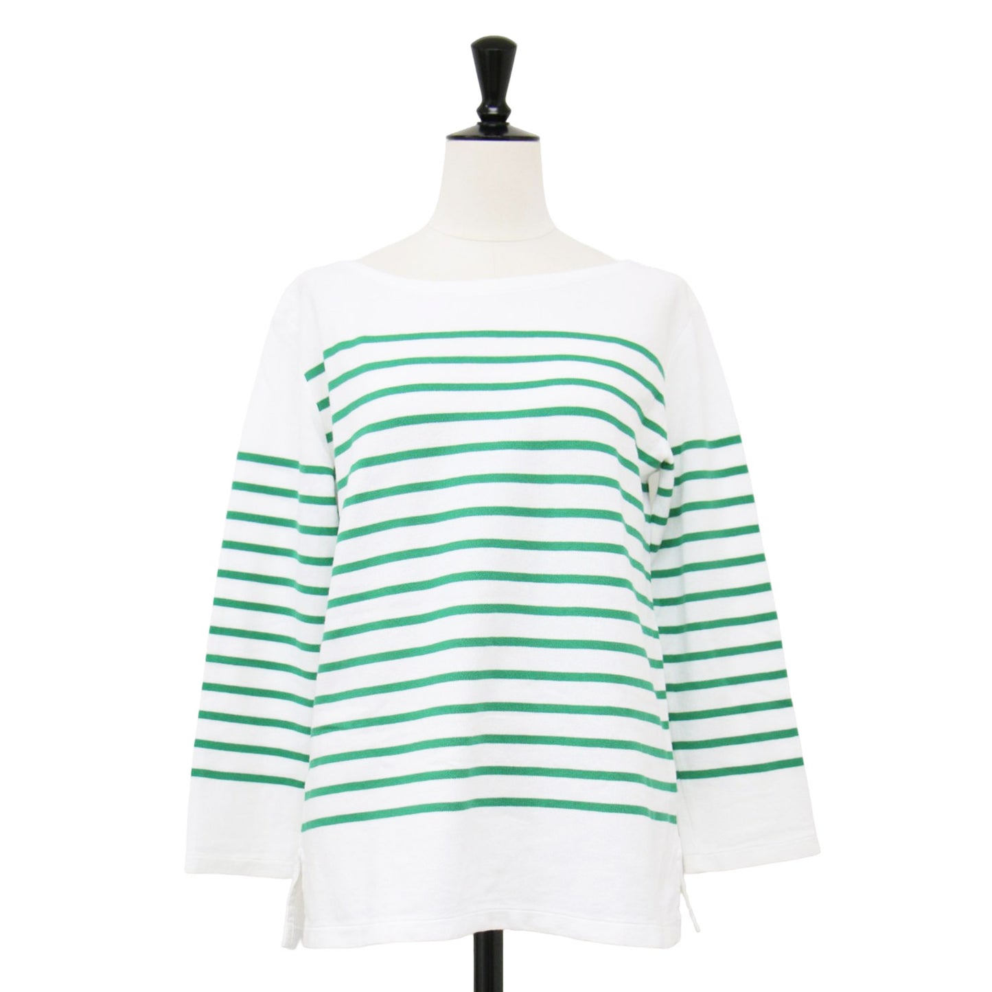 22春夏 コットン ボーダー ボートネック プルオーバー / カットソー 長袖 ロングスリーブ スリット