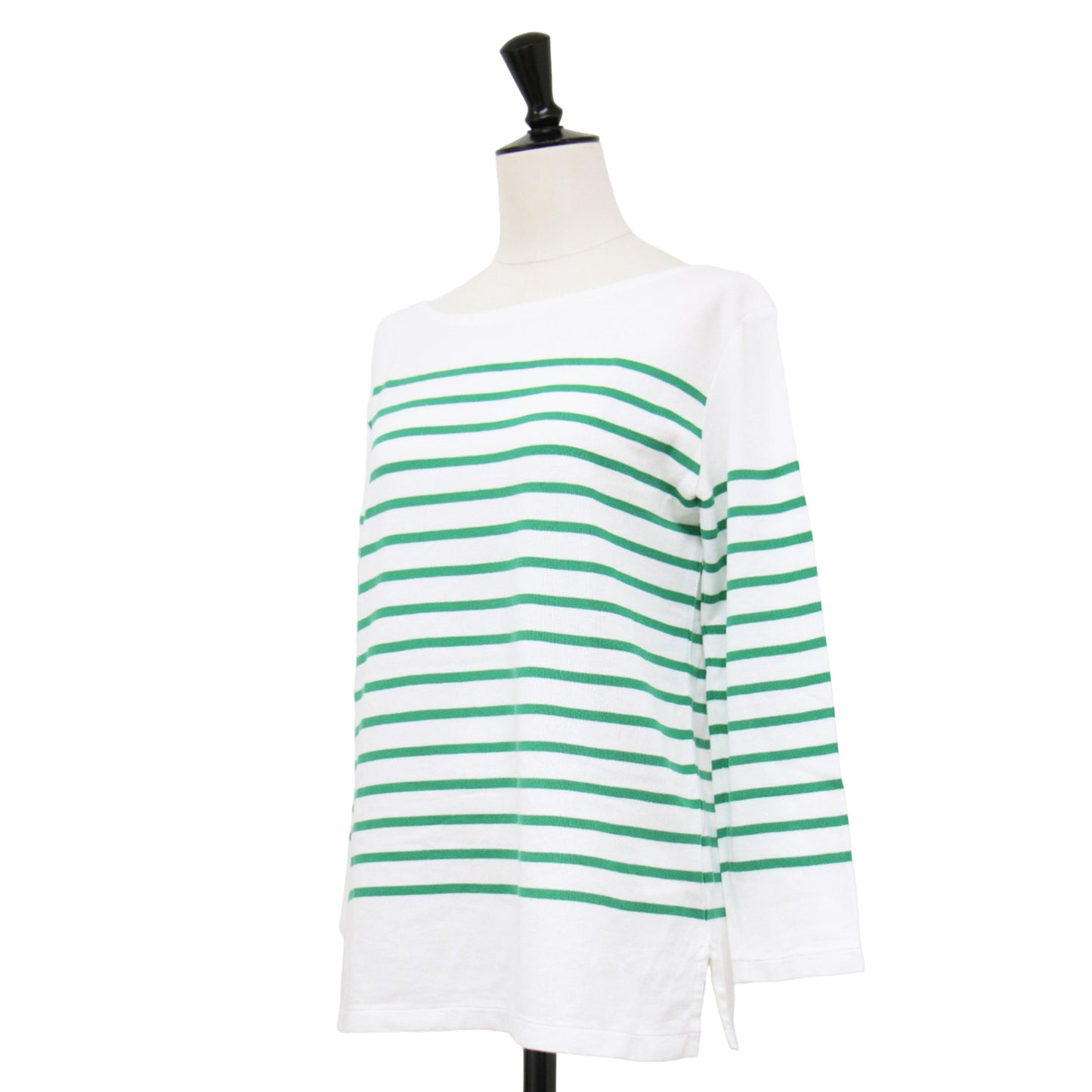 22春夏 コットン ボーダー ボートネック プルオーバー / カットソー 長袖 ロングスリーブ スリット