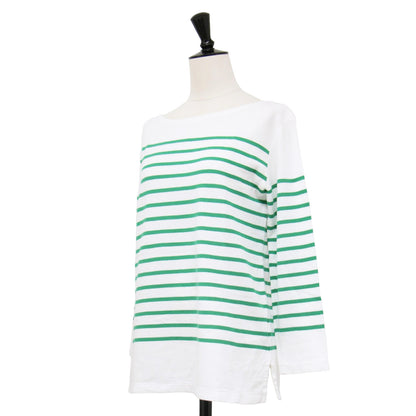 22春夏 コットン ボーダー ボートネック プルオーバー / カットソー 長袖 ロングスリーブ スリット