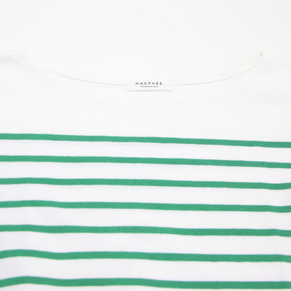 22春夏 コットン ボーダー ボートネック プルオーバー / カットソー 長袖 ロングスリーブ スリット