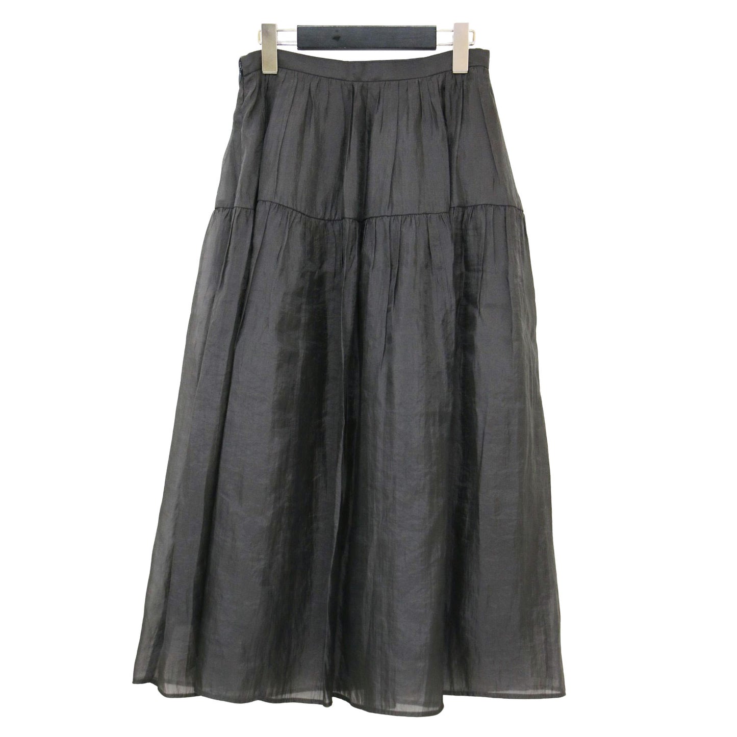 シルク ナイロン オーガンジー ギャザー ティアード スカート / ミディ丈 光沢 シアー フレア