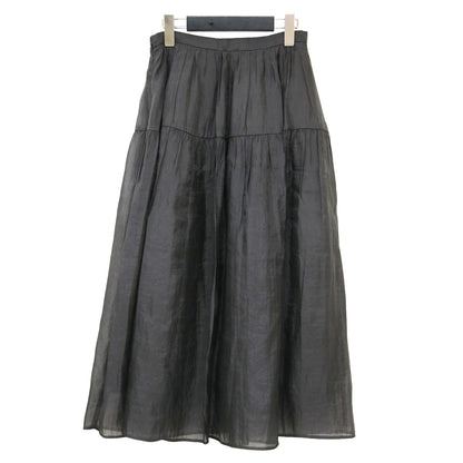 シルク ナイロン オーガンジー ギャザー ティアード スカート / ミディ丈 光沢 シアー フレア