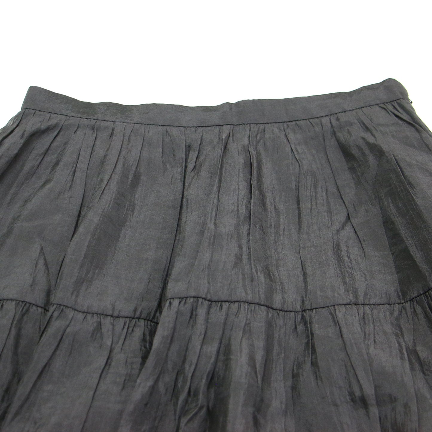 シルク ナイロン オーガンジー ギャザー ティアード スカート / ミディ丈 光沢 シアー フレア