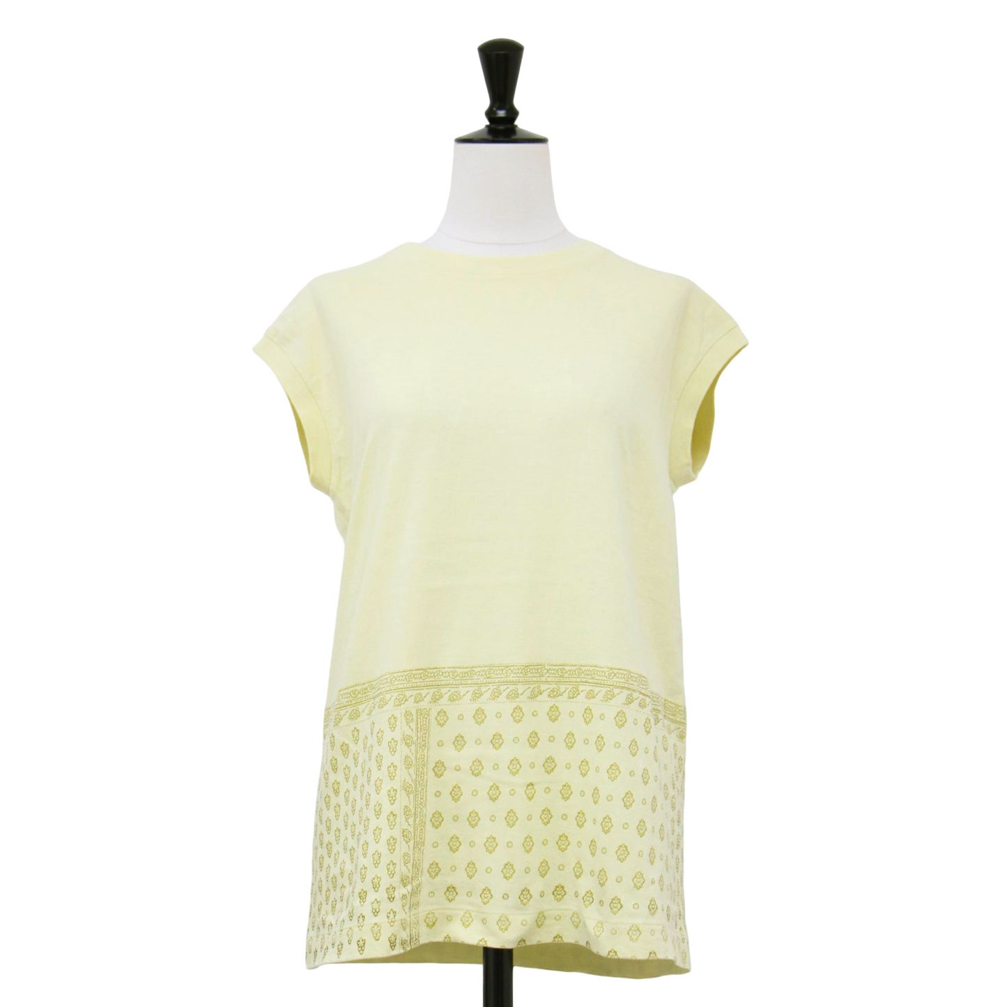 コットン プリント フレンチスリーブ プルオーバー / カットソー ノースリーブ クルーネック ジャージー素材