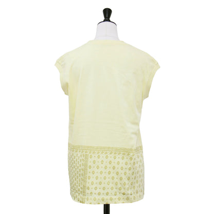 コットン プリント フレンチスリーブ プルオーバー / カットソー ノースリーブ クルーネック ジャージー素材