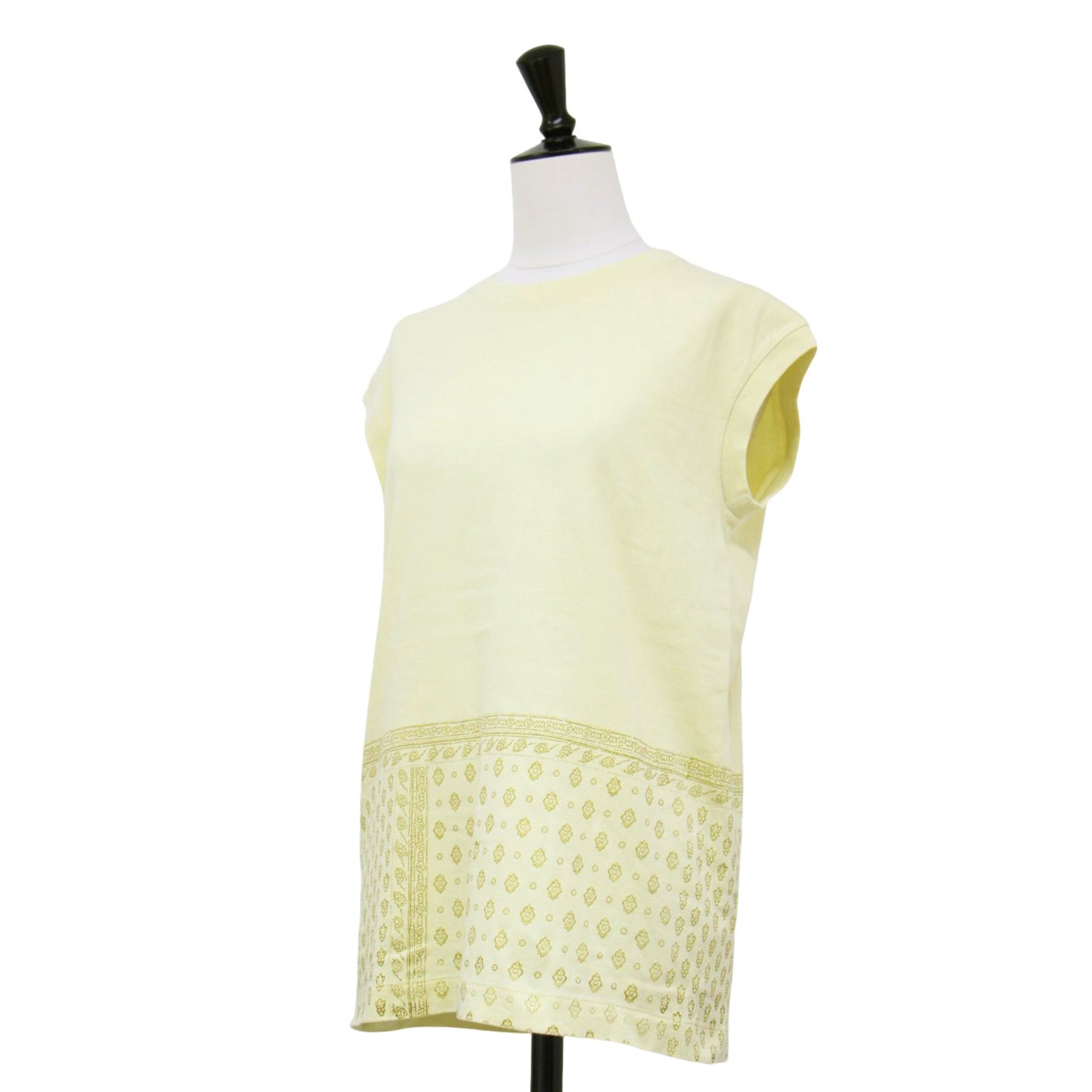 コットン プリント フレンチスリーブ プルオーバー / カットソー ノースリーブ クルーネック ジャージー素材