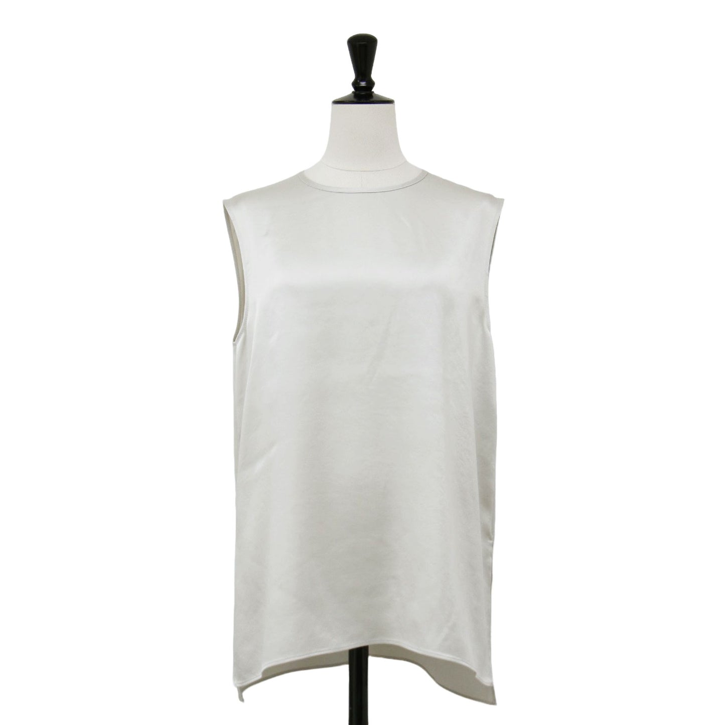 24秋冬 サテン クルーネック タンクトップ / ブラウス ノースリーブ スリット