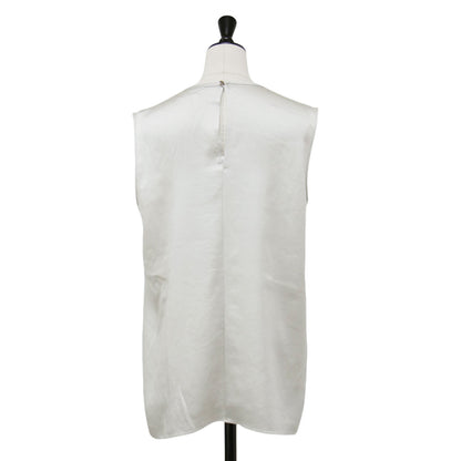 24秋冬 サテン クルーネック タンクトップ / ブラウス ノースリーブ スリット