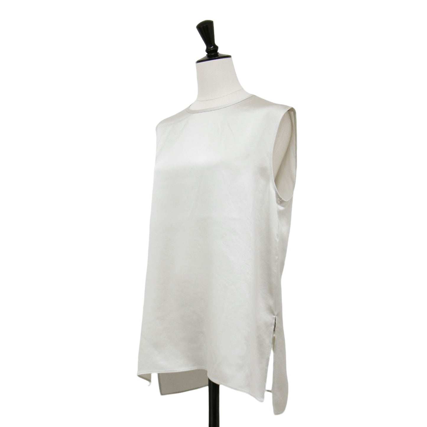 24秋冬 サテン クルーネック タンクトップ / ブラウス ノースリーブ スリット