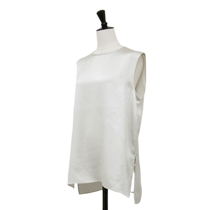 24秋冬 サテン クルーネック タンクトップ / ブラウス ノースリーブ スリット