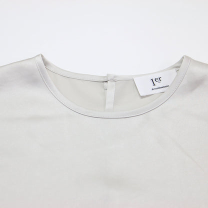 24秋冬 サテン クルーネック タンクトップ / ブラウス ノースリーブ スリット