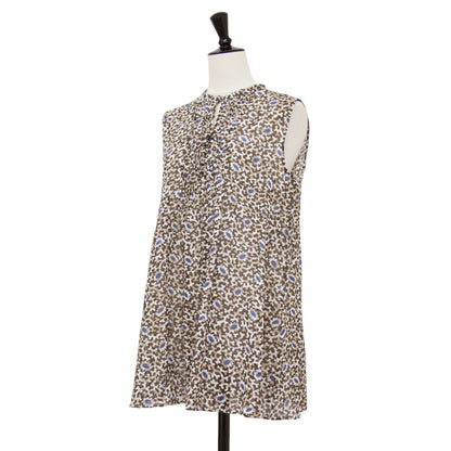 23春夏 コットン プリント ノースリーブ ブラウス / シャツ クルーネック タック シアー Aライン 総柄