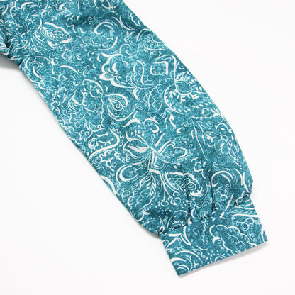 24秋冬 ポリエステル プリント ビジュー ペプラム ブラウス / 長袖 ジャカード ボリュームスリーブ