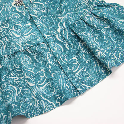 24秋冬 ポリエステル プリント ビジュー ペプラム ブラウス / 長袖 ジャカード ボリュームスリーブ