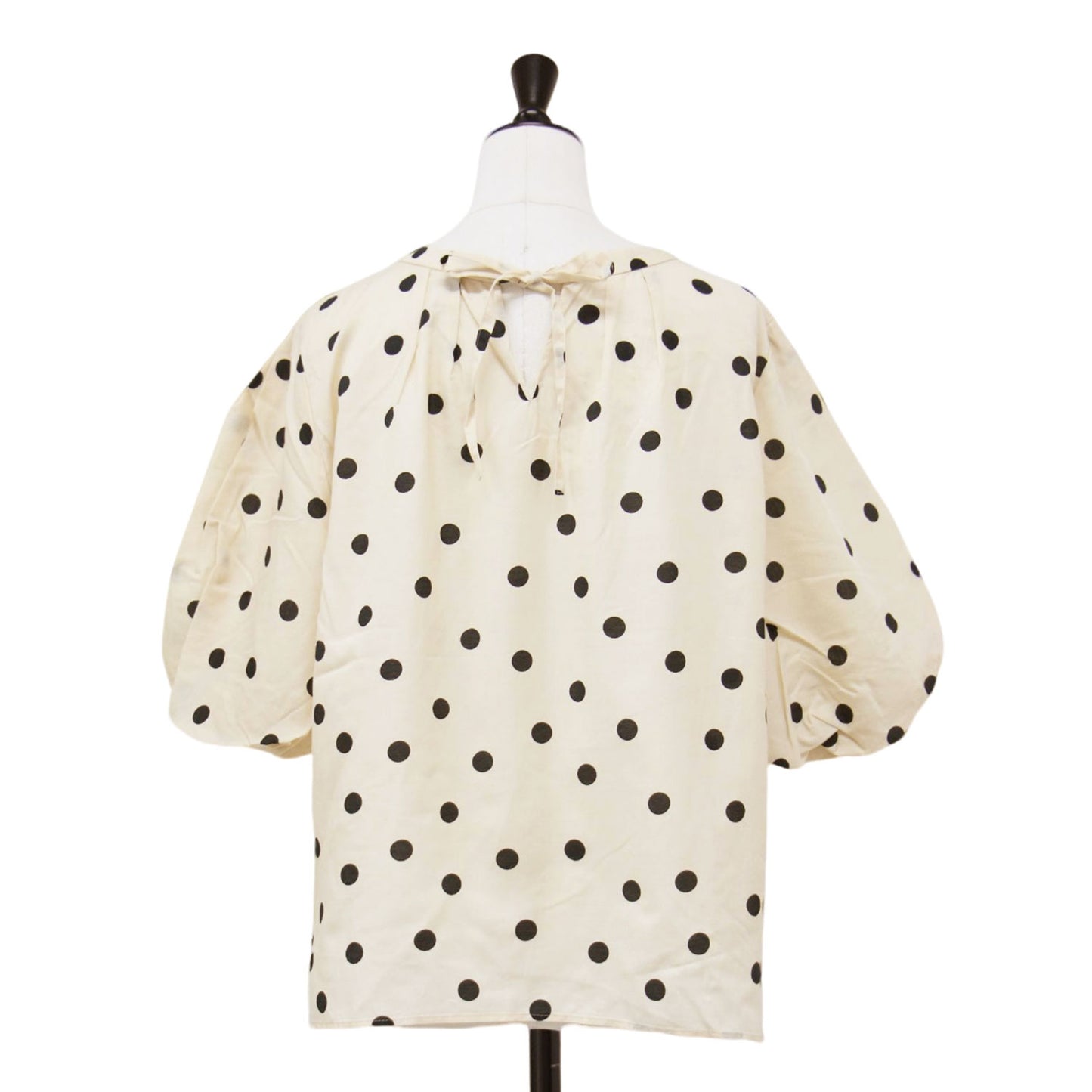 23春夏 ドット プリント パフスリーブ ブラウス / プルオーバー 半袖 ５分袖 バルーンスリーブ タック リボン 2WAY