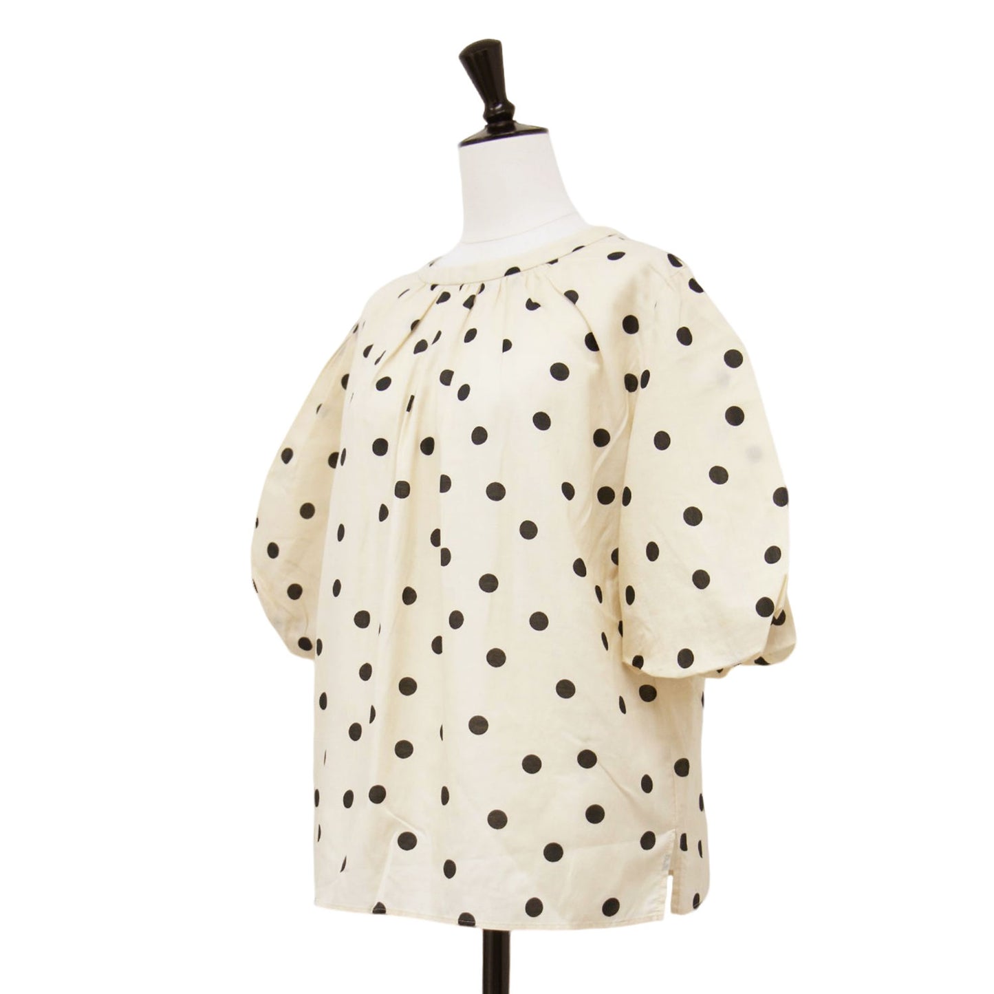 23春夏 ドット プリント パフスリーブ ブラウス / プルオーバー 半袖 ５分袖 バルーンスリーブ タック リボン 2WAY