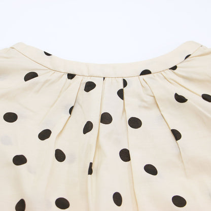 23春夏 ドット プリント パフスリーブ ブラウス / プルオーバー 半袖 ５分袖 バルーンスリーブ タック リボン 2WAY