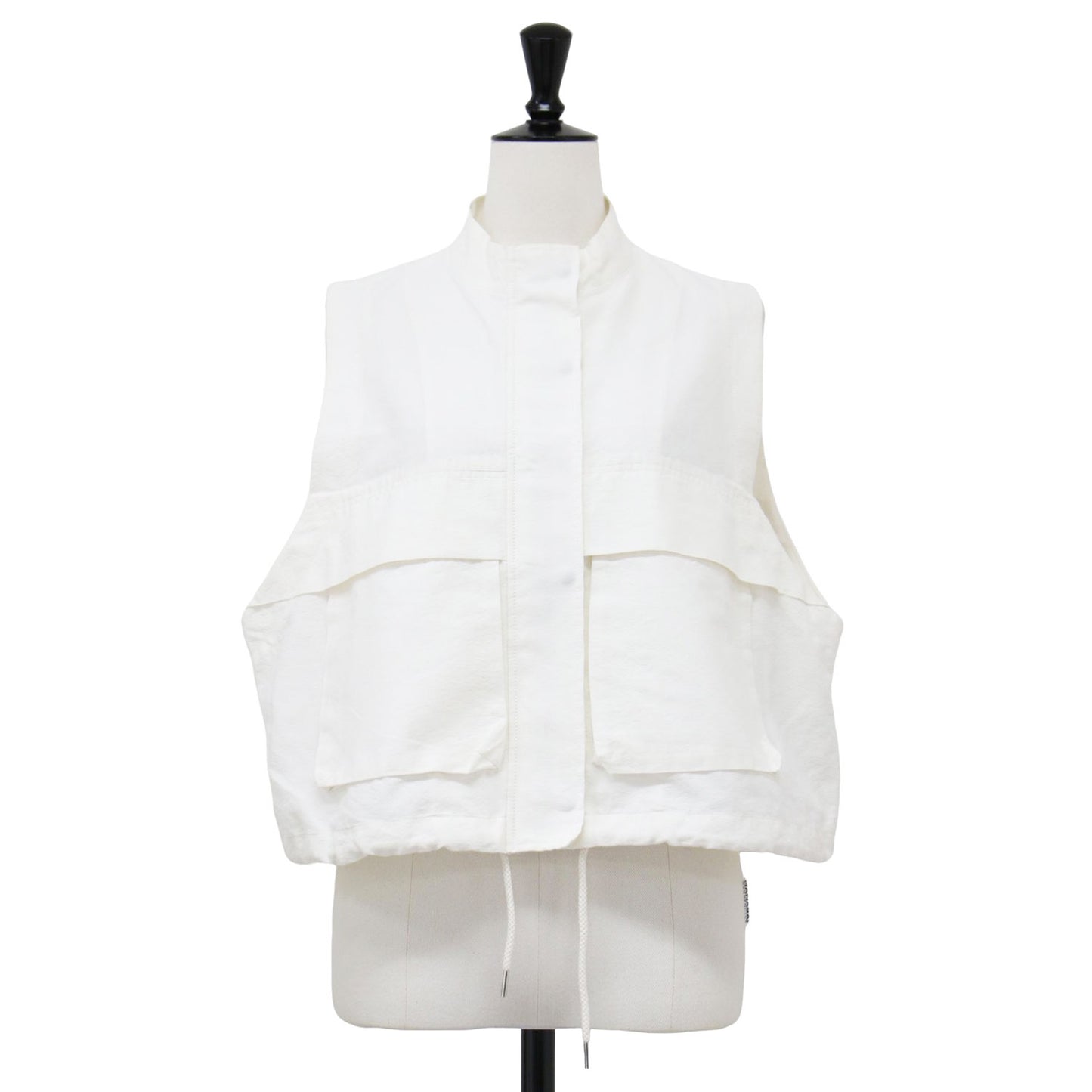 24春夏 フロントファスナー クロップド ベスト / CO/PE TUMBLER FINISH GILET ジレ ハイネック ドローコード コットン