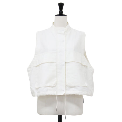 24春夏 フロントファスナー クロップド ベスト / CO/PE TUMBLER FINISH GILET ジレ ハイネック ドローコード コットン