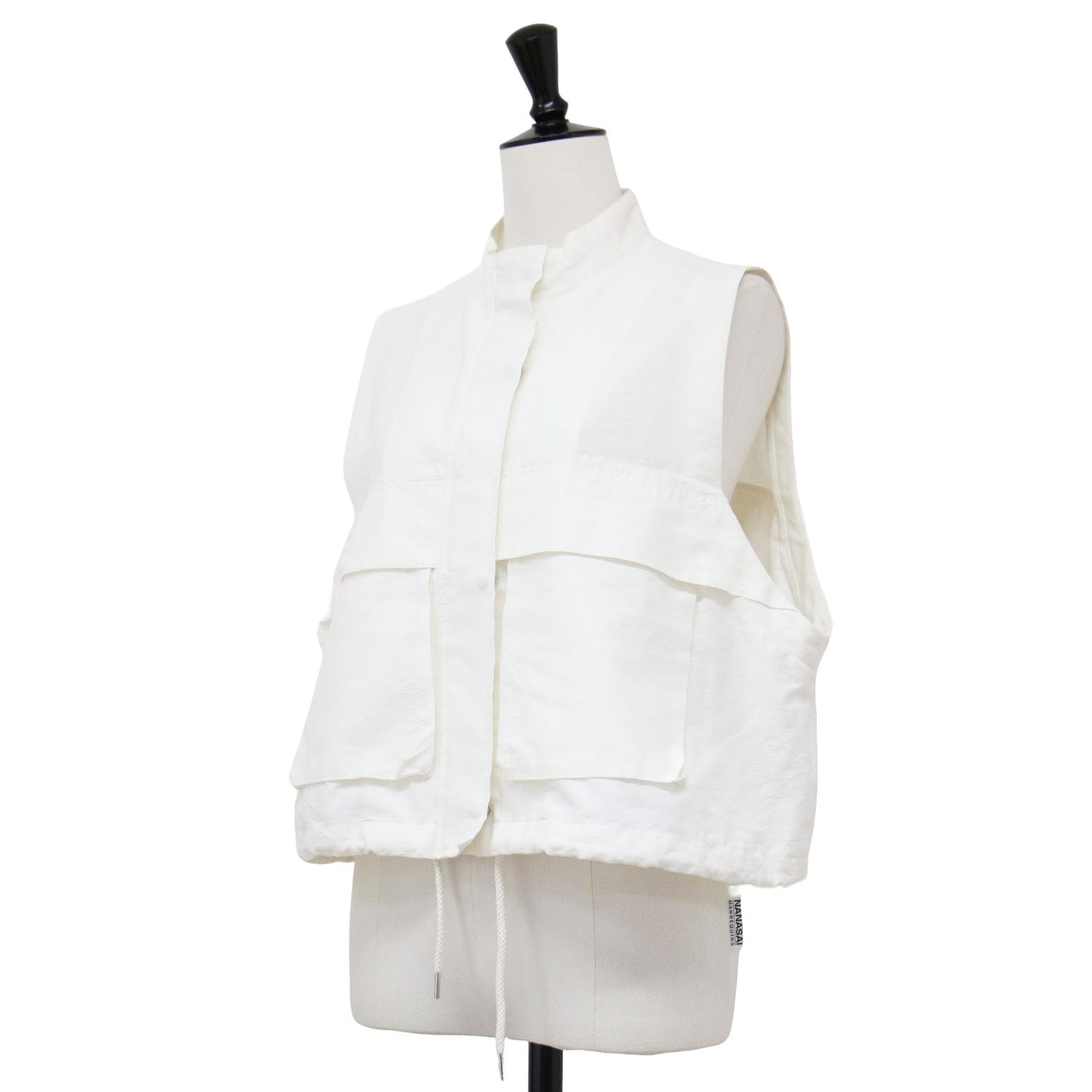 24春夏 フロントファスナー クロップド ベスト / CO/PE TUMBLER FINISH GILET ジレ ハイネック ドローコード コットン