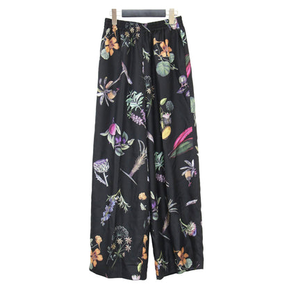 21秋冬 シルク ボタニカル プリント イージーパンツ / ワイド 花柄 ウエストゴム シルク