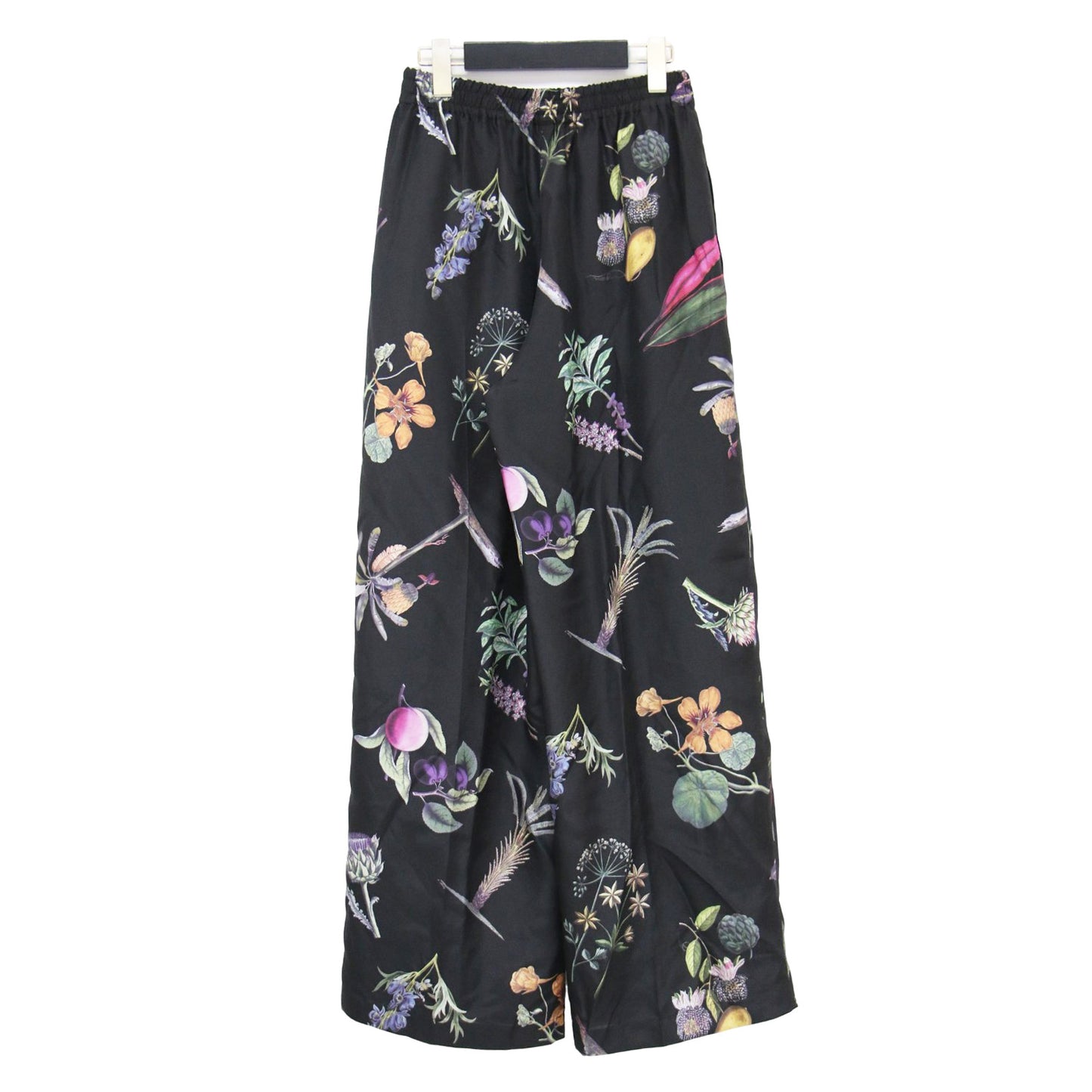 21秋冬 シルク ボタニカル プリント イージーパンツ / ワイド 花柄 ウエストゴム シルク