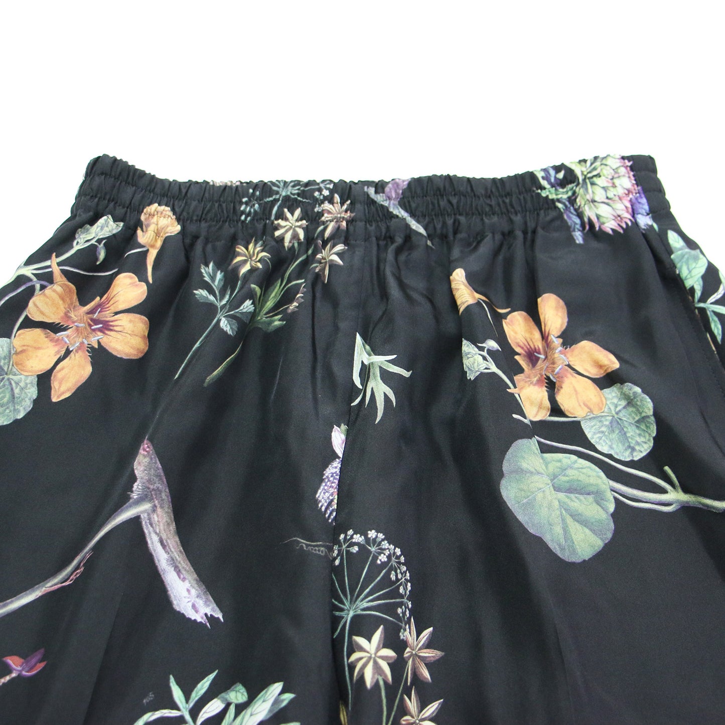 21秋冬 シルク ボタニカル プリント イージーパンツ / ワイド 花柄 ウエストゴム シルク