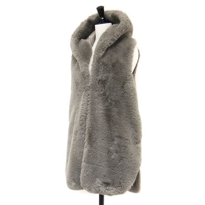 21秋冬 フード付き エコファー ロング ベスト / ジレ チュニック丈 切替 スリット