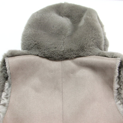 21秋冬 フード付き エコファー ロング ベスト / ジレ チュニック丈 切替 スリット