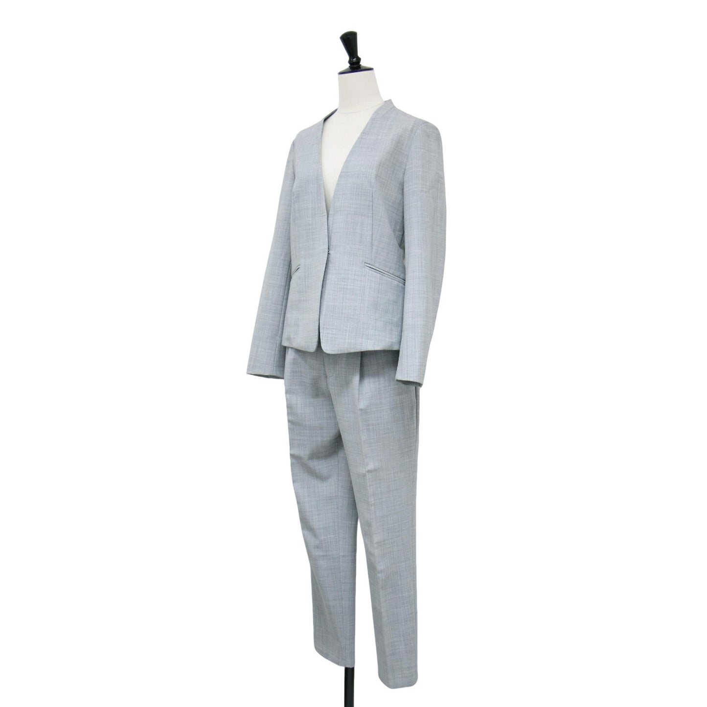 ノーラペル ジャケット パンツ スーツ / セットアップ 長袖 ノーカラー テーパード センタープレス ウール