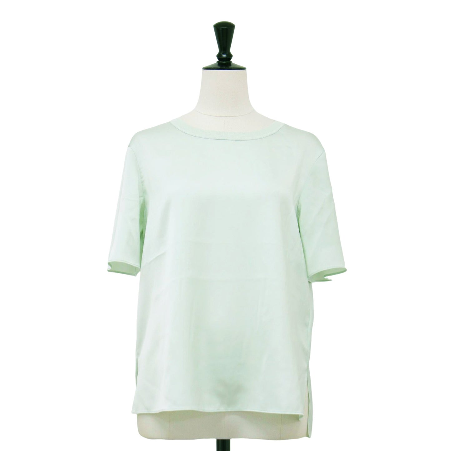 25春夏 サテン 半袖 ブラウス / Rue Satin Kole Tシャツ クルーネック リブ サイドスリット ウォッシャブル