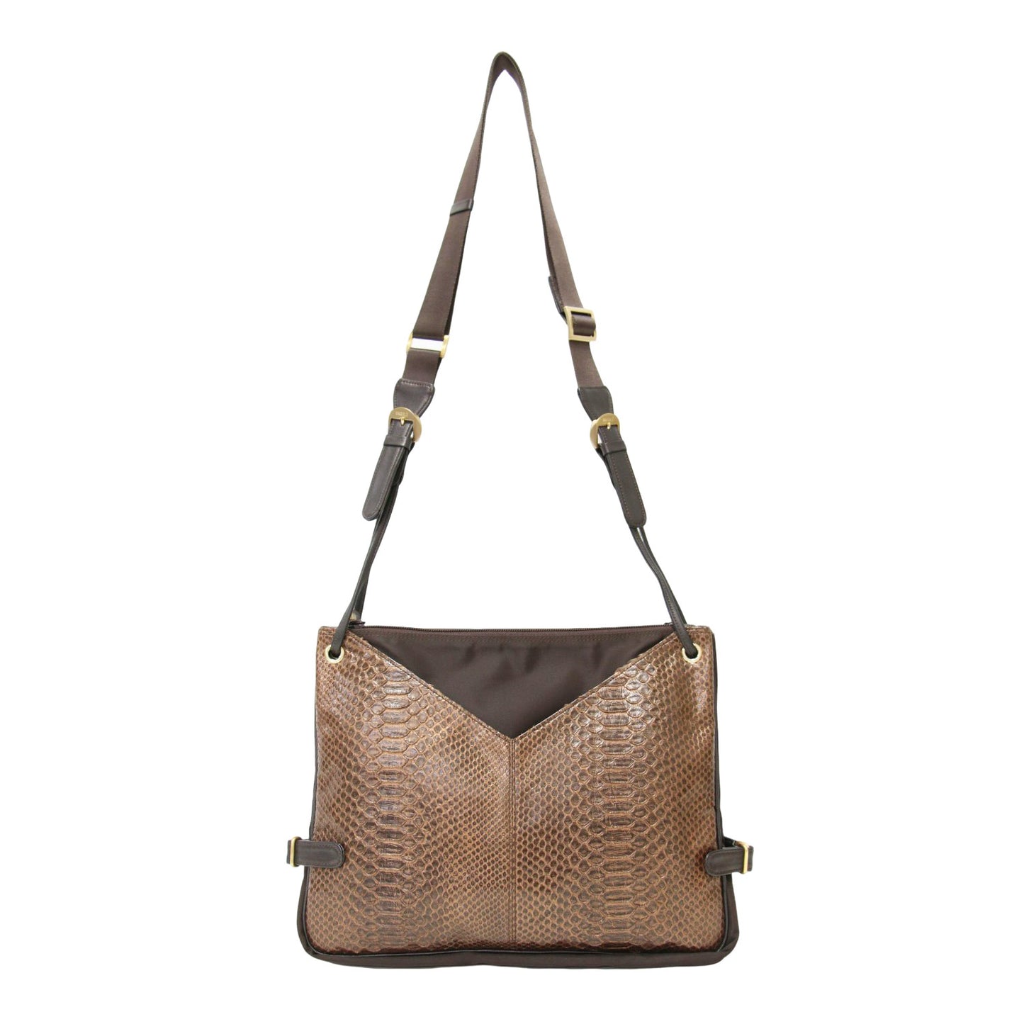 パイソン ナイロン ショルダーバッグ / 肩掛け クロスボディ 型押し レザー