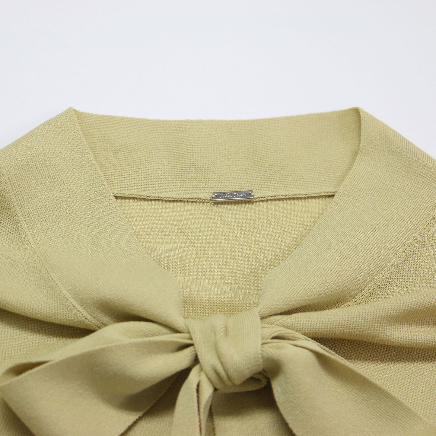 22秋冬 ボウタイニット プリーツスカート セットアップ / 7分袖 ロング丈 リボン ウエストゴム フレア ハイゲージ